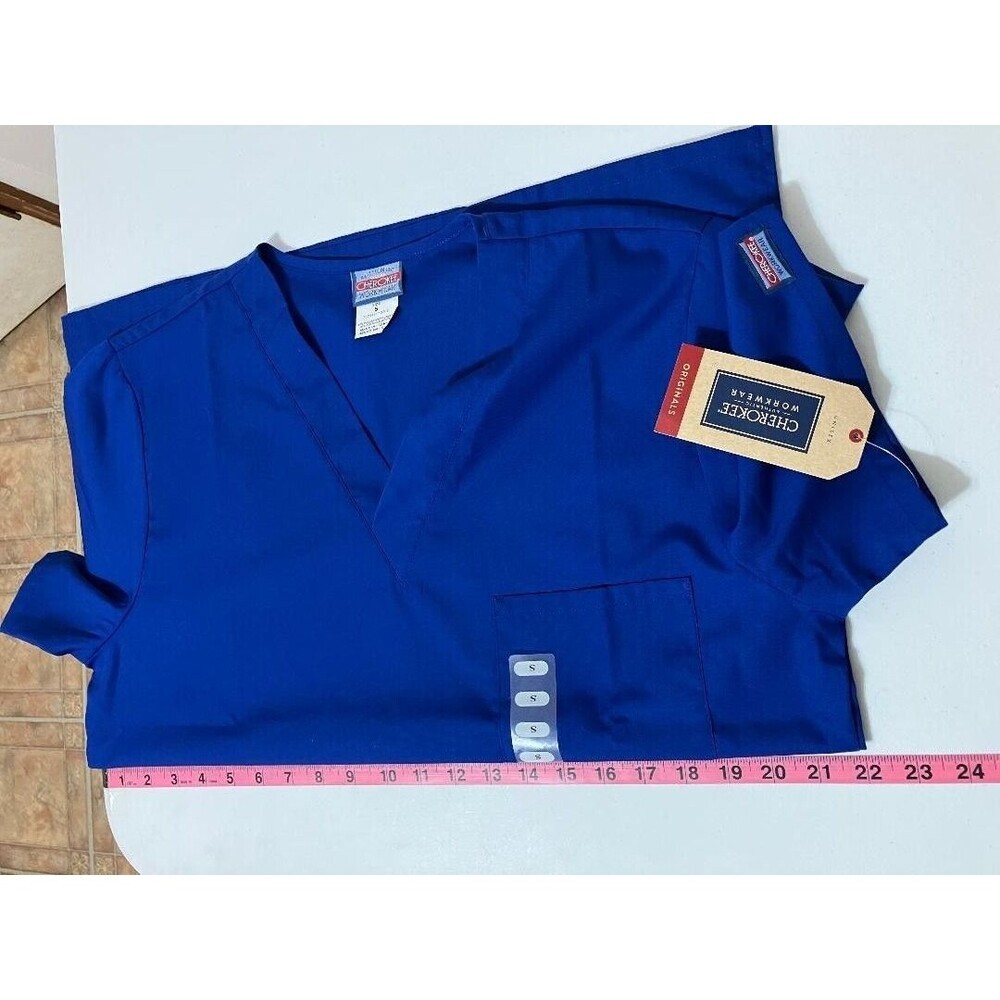 NWT Cherokee S Royal Blue Scrub Top V-Neck Gorpcore Utility Sporty Aesthetic - Picture 7 of 8